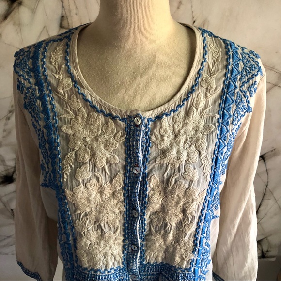 Johnny Was White Cotton Embroidered Top - Picture 2 of 8